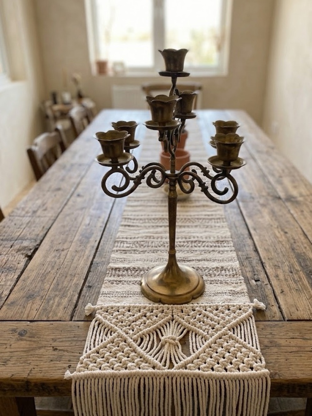 Vintage Mid Century solid Brass Candleabra Candle Holder Multi 7 Arm Ornate